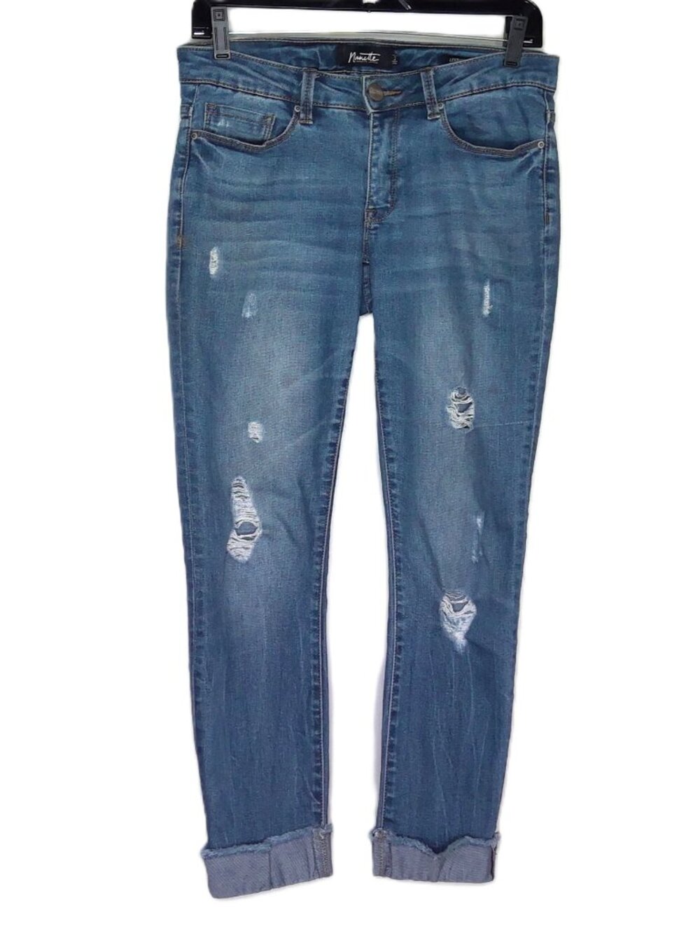 Nanette Lepore Jeans Lexington Crop Distressed Boho Low-Rise Medium Wash Sz 2